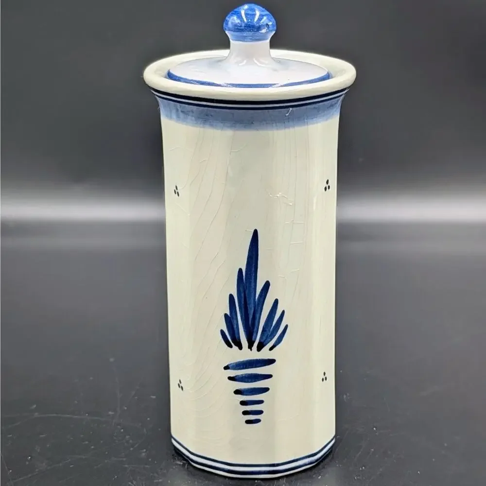 Vintage Hand Painted Delft Holland Blue White Windmill Ceramic Canister Jar